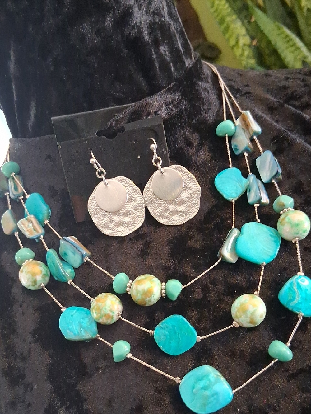 Turquoise Mop Multi Strand Beaded Necklace - Blue Green Statement 18 To 20 In L.